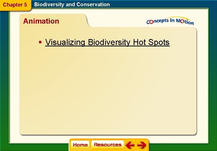 Chapter 5 Biodiversity and Conservation Animation § Visualizing Biodiversity Hot Spots 
