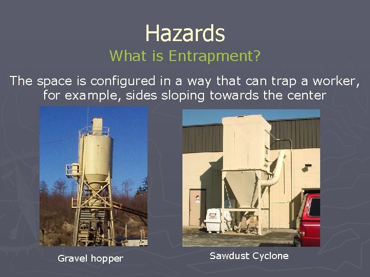 Hazards What is Entrapment? The space is configured in a way that can trap