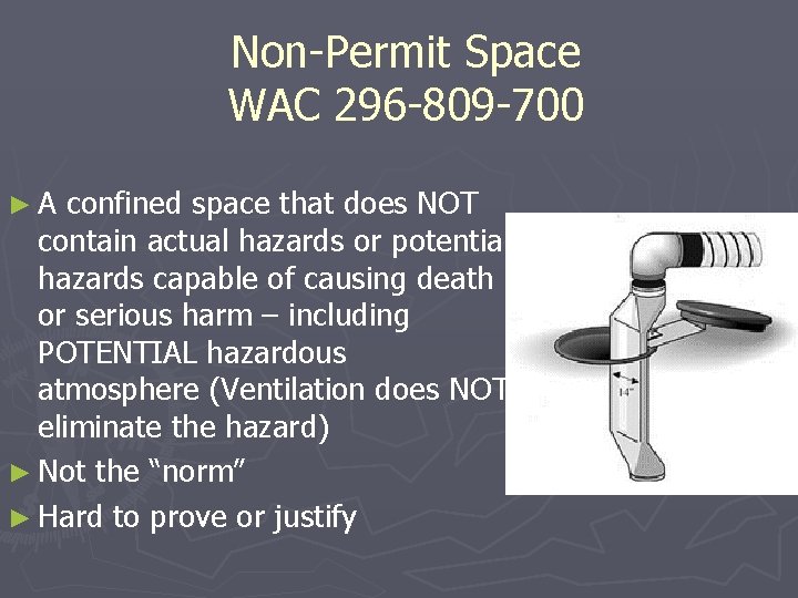 Non-Permit Space WAC 296 -809 -700 ►A confined space that does NOT contain actual