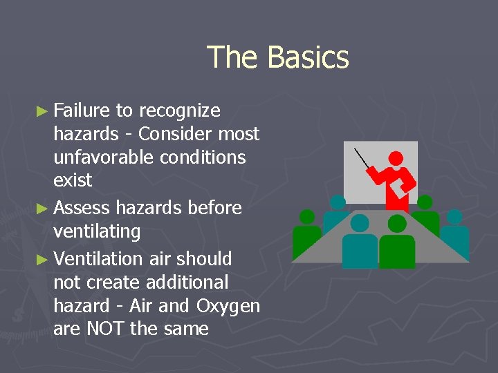 The Basics ► Failure to recognize hazards - Consider most unfavorable conditions exist ►