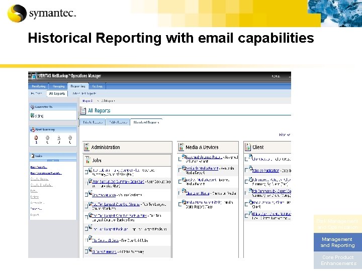 Historical Reporting with email capabilities Disk Management and Optimization Management and Reporting Core Product