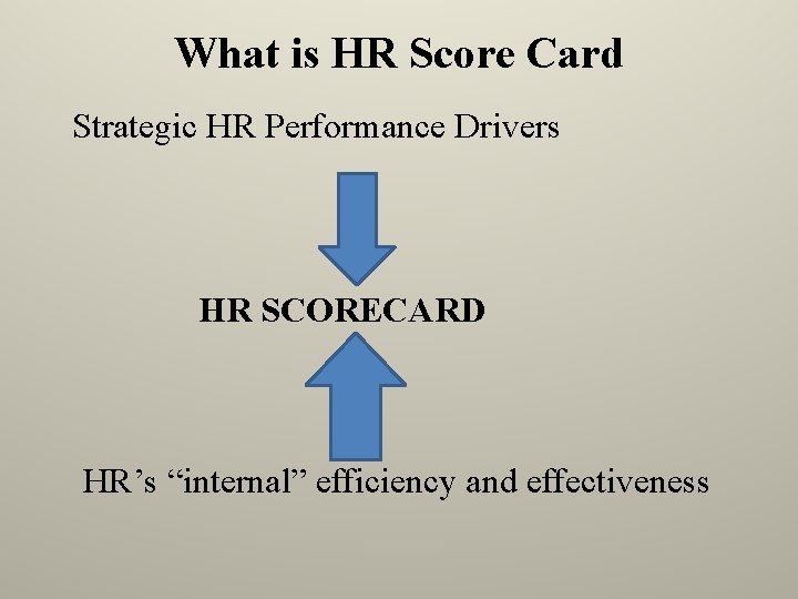 What is HR Score Card Strategic HR Performance Drivers HR SCORECARD HR’s “internal” efficiency