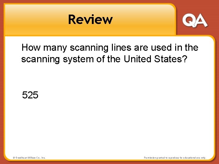 Review How many scanning lines are used in the scanning system of the United