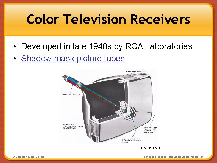Color Television Receivers • Developed in late 1940 s by RCA Laboratories • Shadow
