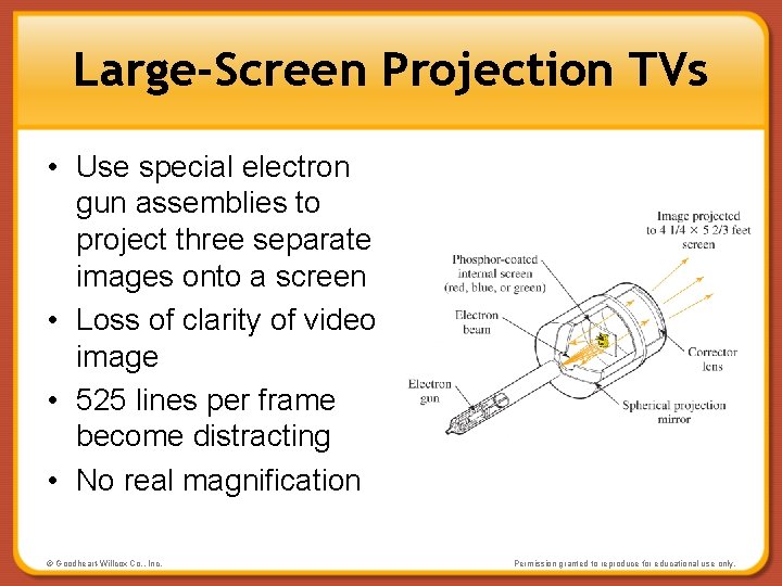 Large-Screen Projection TVs • Use special electron gun assemblies to project three separate images