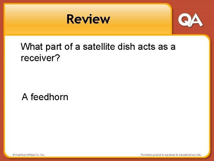 Review What part of a satellite dish acts as a receiver? A feedhorn ©