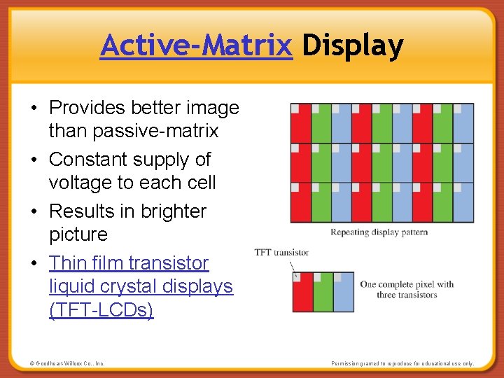 Active-Matrix Display • Provides better image than passive-matrix • Constant supply of voltage to