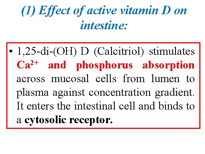 (1) Effect of active vitamin D on intestine: • 1, 25 -di-(OH) D (Calcitriol)
