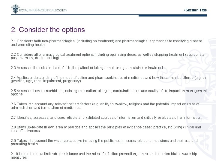  • Section Title 2. Consider the options 2. 1 Considers both non-pharmacological (including