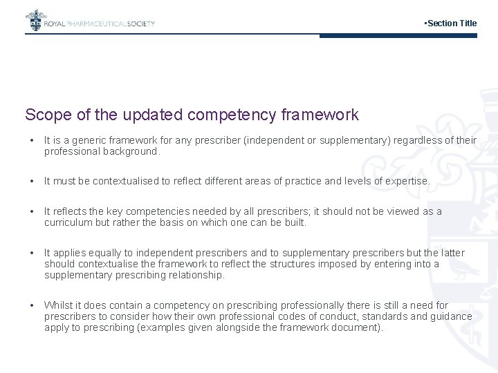  • Section Title Scope of the updated competency framework • It is a