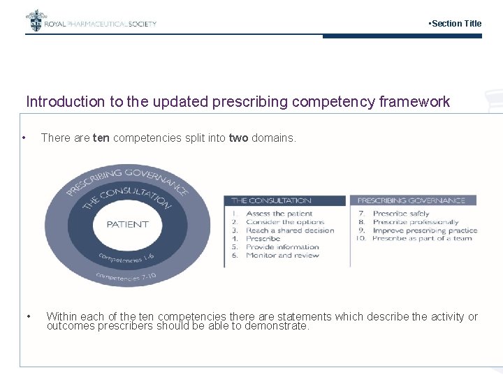  • Section Title Introduction to the updated prescribing competency framework • There are