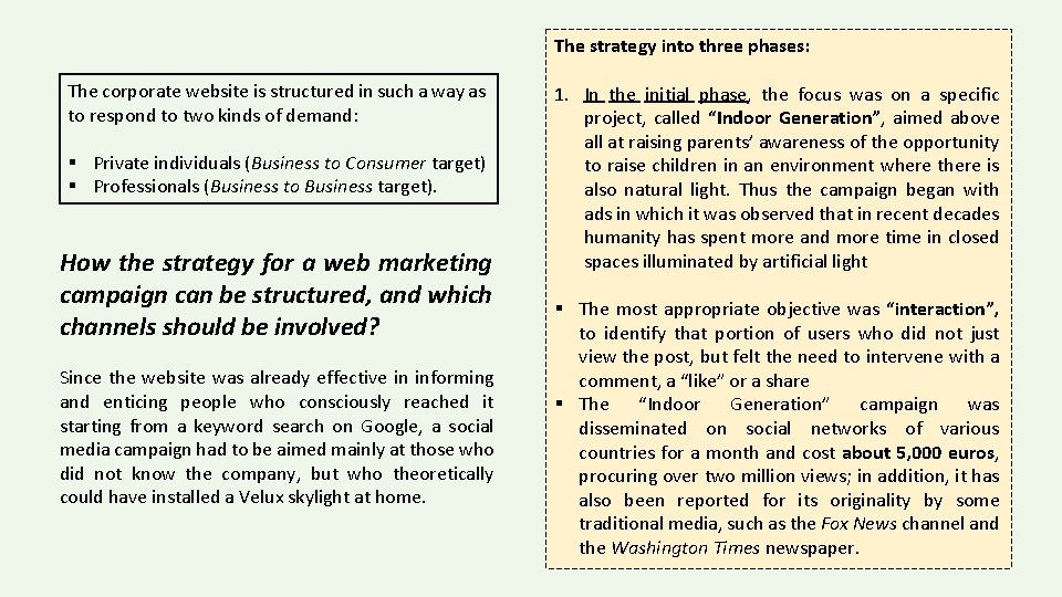 The strategy into three phases: The corporate website is structured in such a way