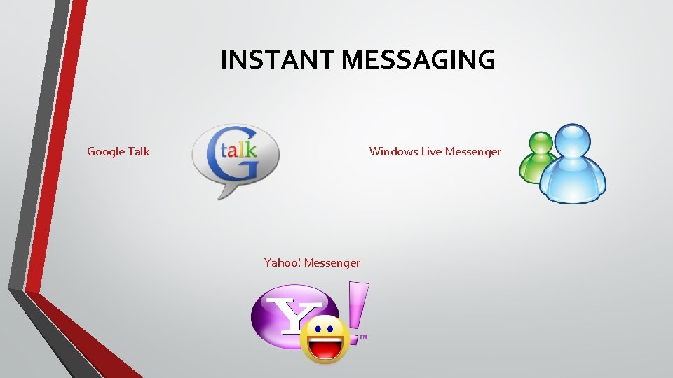 INSTANT MESSAGING Google Talk Windows Live Messenger Yahoo! Messenger 