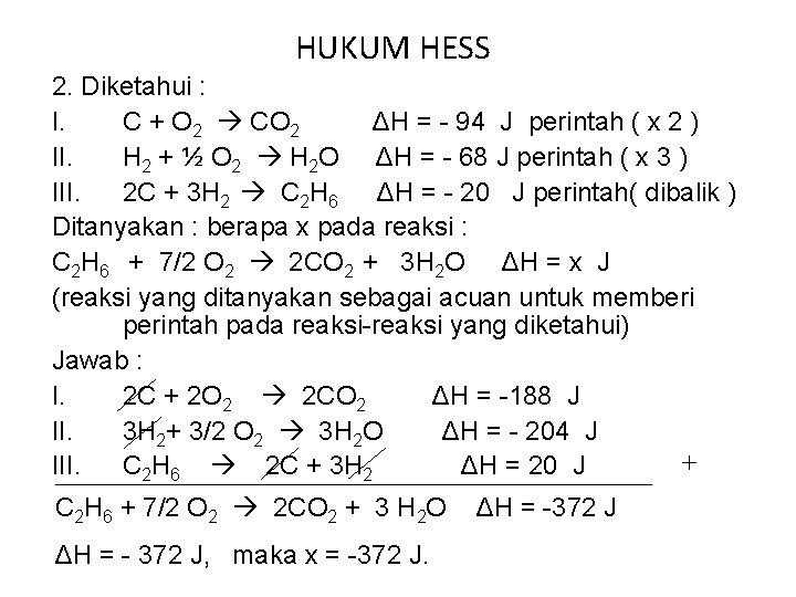 HUKUM HESS 2. Diketahui : I. C + O 2 CO 2 ΔH =