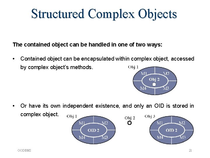 Structured Complex Objects The contained object can be handled in one of two ways: Structured Complex Objects The contained object can be handled in one of two ways: