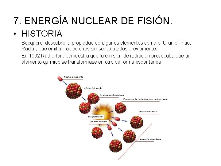 7. ENERGÍA NUCLEAR DE FISIÓN. • HISTORIA Becquerel descubre la propiedad de algunos elementos