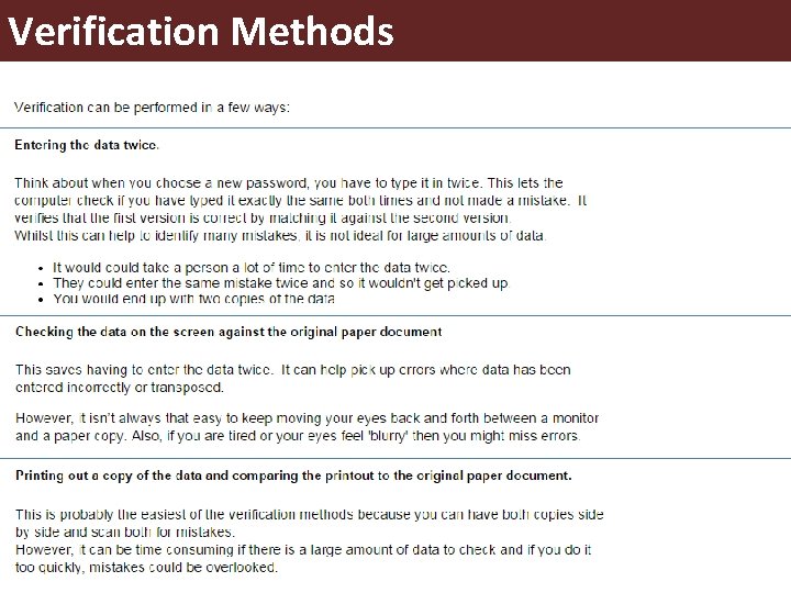 Verification Methods Verification Methods