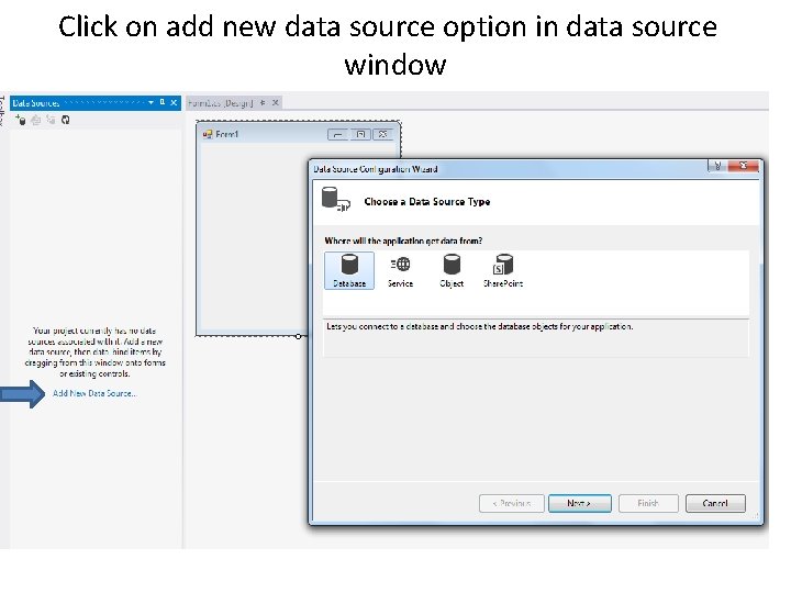 Click on add new data source option in data source window 