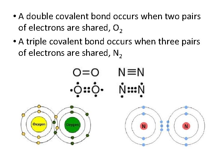  • A double covalent bond occurs when two pairs of electrons are shared,
