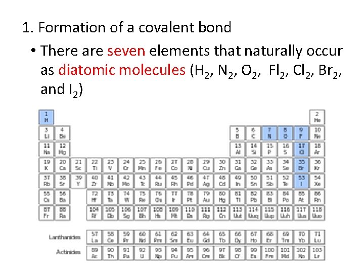 1. Formation of a covalent bond • There are seven elements that naturally occur