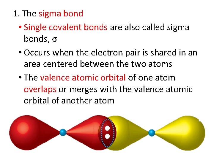 1. The sigma bond • Single covalent bonds are also called sigma bonds, σ