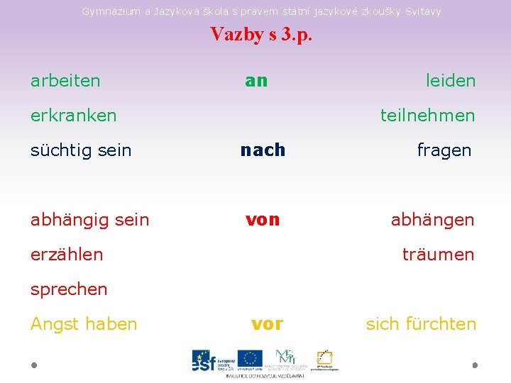 Gymnázium a Jazyková škola s právem státní jazykové zkoušky Svitavy Vazby s 3. p.