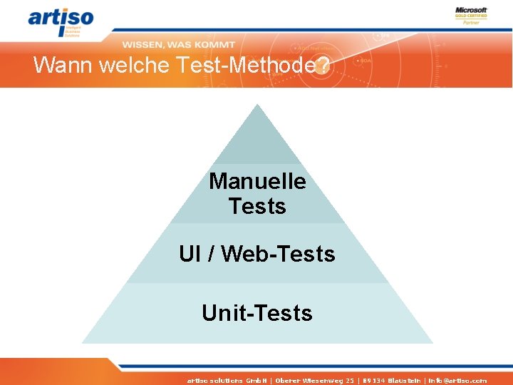 Wann welche Test-Methode? Manuelle Tests UI / Web-Tests Unit-Tests artiso solutions Gmb. H |