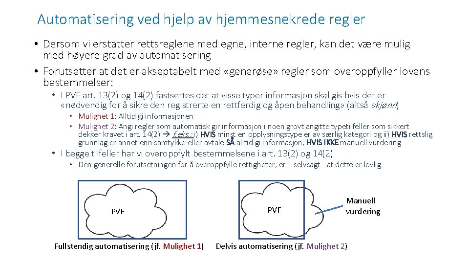 Automatisering ved hjelp av hjemmesnekrede regler • Dersom vi erstatter rettsreglene med egne, interne