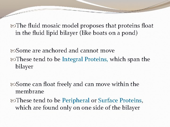  The fluid mosaic model proposes that proteins float in the fluid lipid bilayer