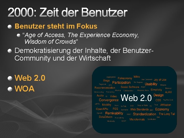 2000: Zeit der Benutzer steht im Fokus “Age of Access, The Experience Economy, Wisdom
