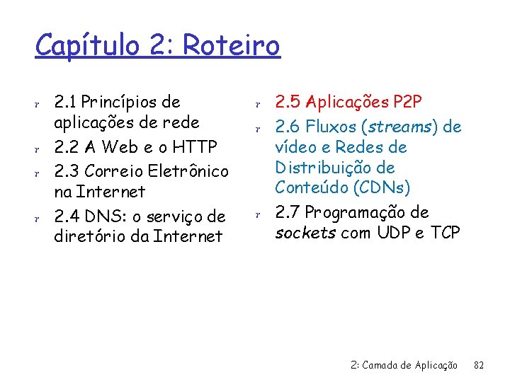 Capítulo 2: Roteiro r 2. 1 Princípios de aplicações de rede r 2. 2