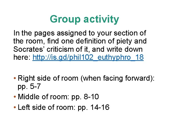 Group activity In the pages assigned to your section of the room, find one