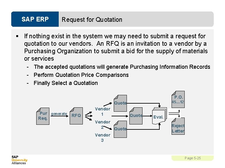 SAP ERP Request for Quotation § If nothing exist in the system we may