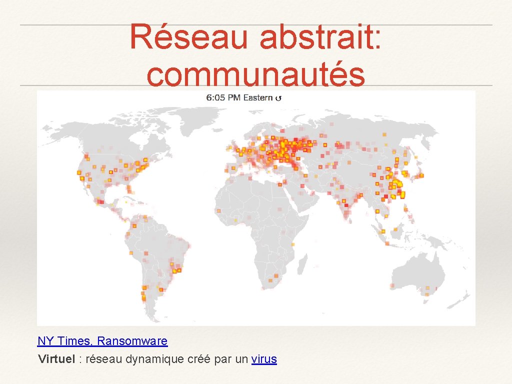 Réseau abstrait: communautés NY Times, Ransomware Virtuel : réseau dynamique créé par un virus