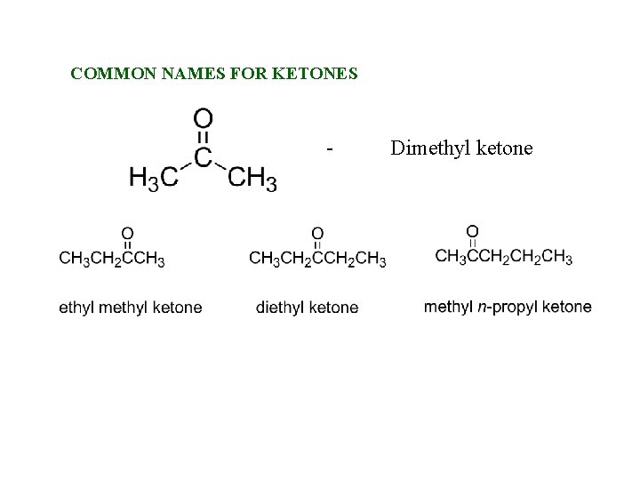 COMMON NAMES FOR KETONES - Dimethyl ketone 
