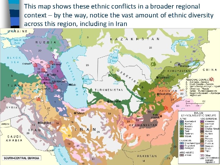 This map shows these ethnic conflicts in a broader regional context – by the