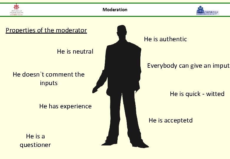 Moderation Properties of the moderator He is authentic He is neutral Everybody can give