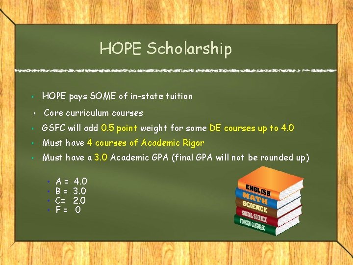 HOPE Scholarship § § HOPE pays SOME of in-state tuition Core curriculum courses §