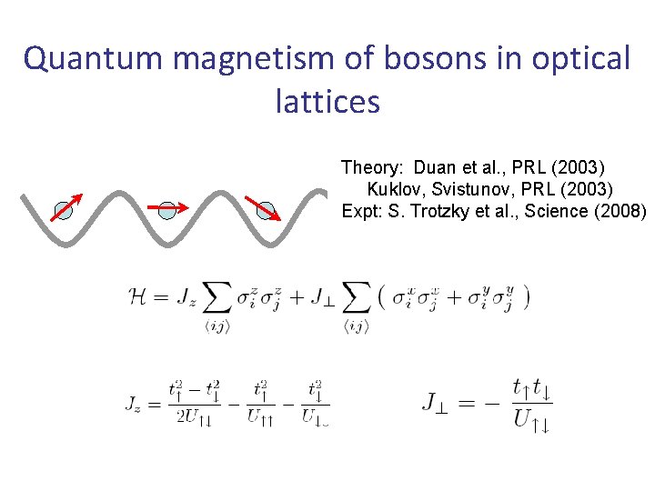 Quantum magnetism of bosons in optical lattices Theory: Duan et al. , PRL (2003)