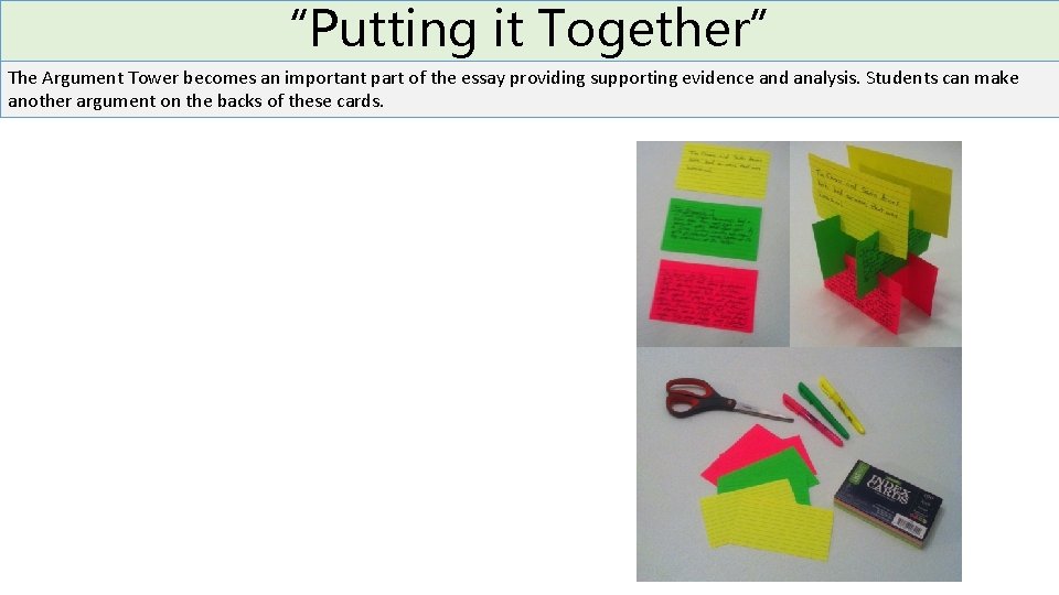 “Putting it Together” The Argument Tower becomes an important part of the essay providing