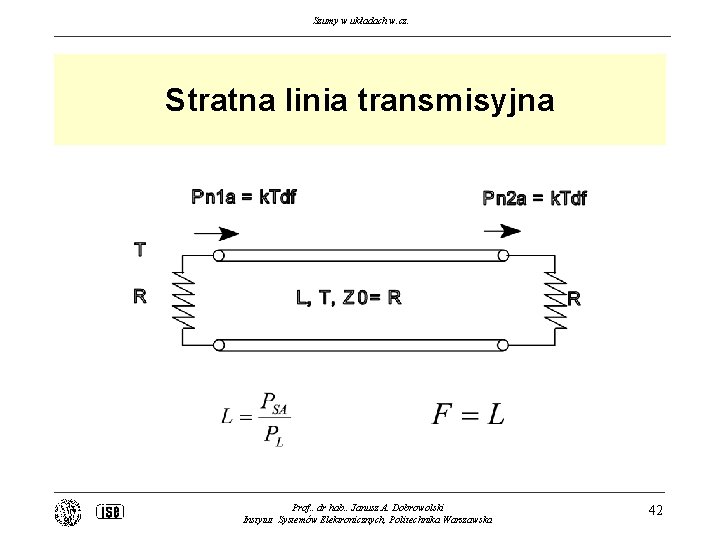 Szumy w układach w. cz. Stratna linia transmisyjna Prof. . dr hab. . Janusz