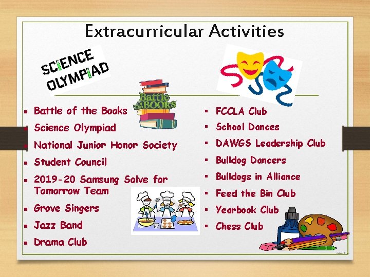 Extracurricular Activities ▪ ▪ ▪ Battle of the Books § FCCLA Club Science Olympiad