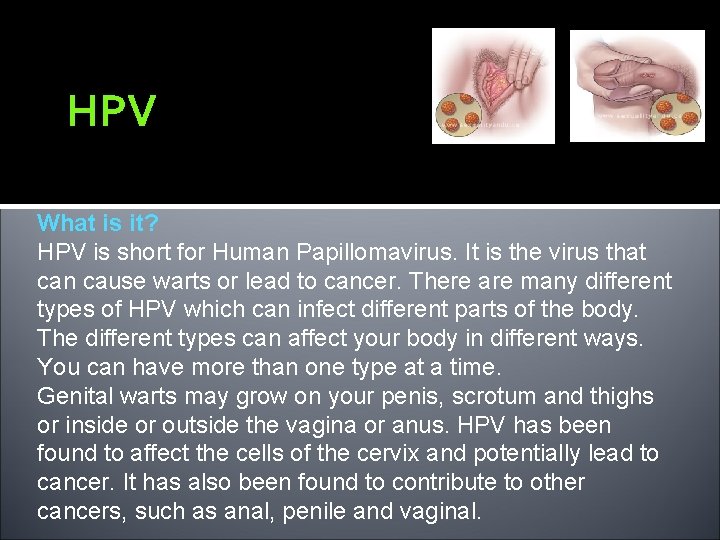 HPV What is it? HPV is short for Human Papillomavirus. It is the virus