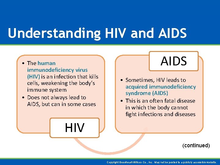 Understanding HIV and AIDS • The human immunodeficiency virus (HIV) is an infection that