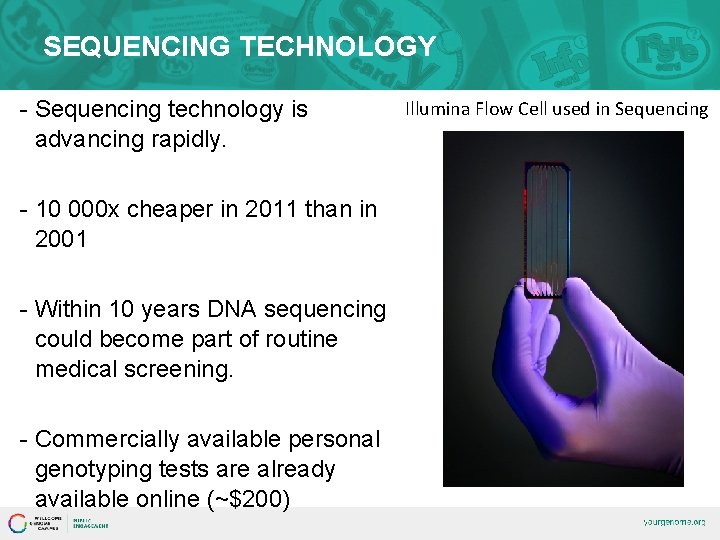 SEQUENCING TECHNOLOGY - Sequencing technology is advancing rapidly. - 10 000 x cheaper in