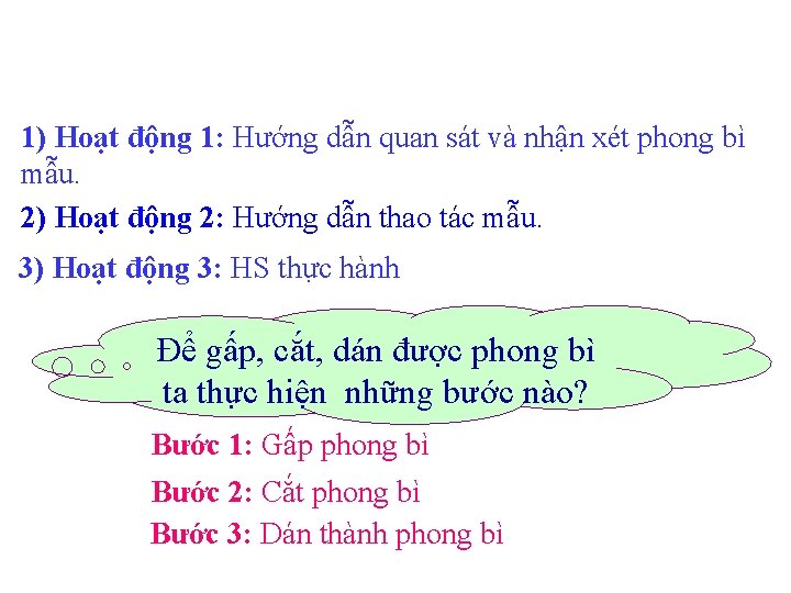 1) Hoạt động 1: Hướng dẫn quan sát và nhận xét phong bì mẫu.