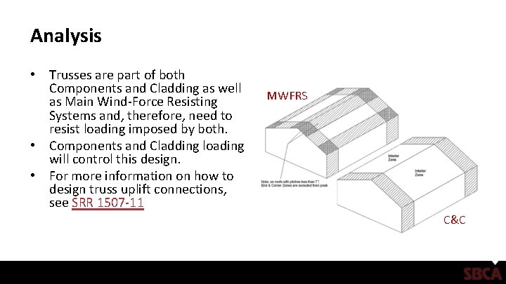 Analysis • Trusses are part of both Components and Cladding as well as Main