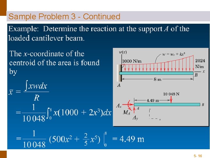 ENGINEERING MECHANICS : STATICS Sample Problem 3 - Continued 5 - 16 