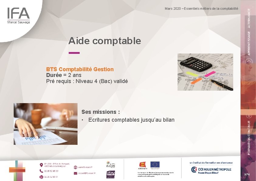 Mars 2020 – Essentiels métiers de la comptabilité Aide comptable BTS Comptabilité Gestion Durée