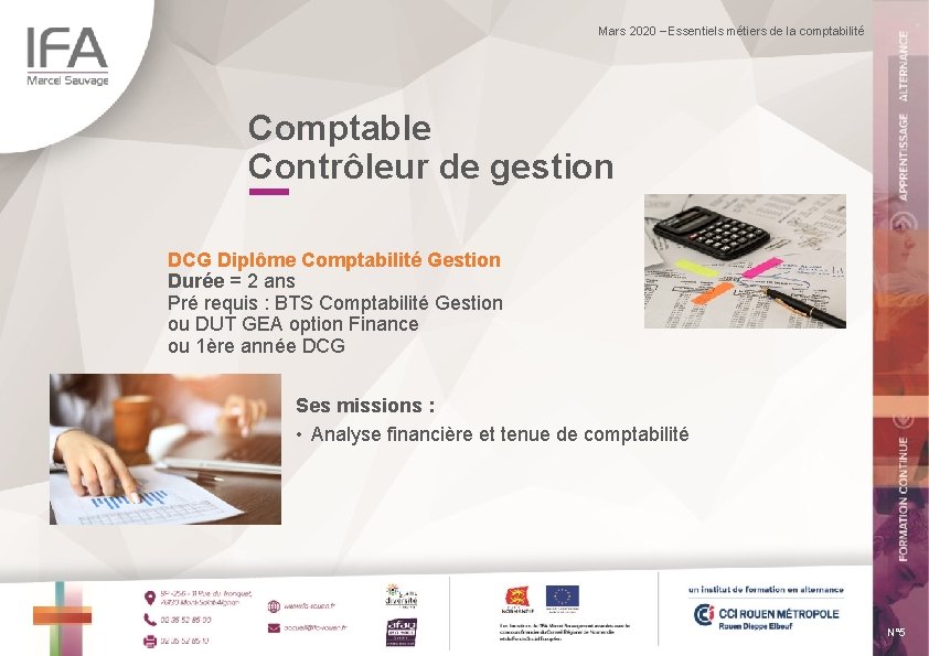 Mars 2020 – Essentiels métiers de la comptabilité Comptable Contrôleur de gestion DCG Diplôme